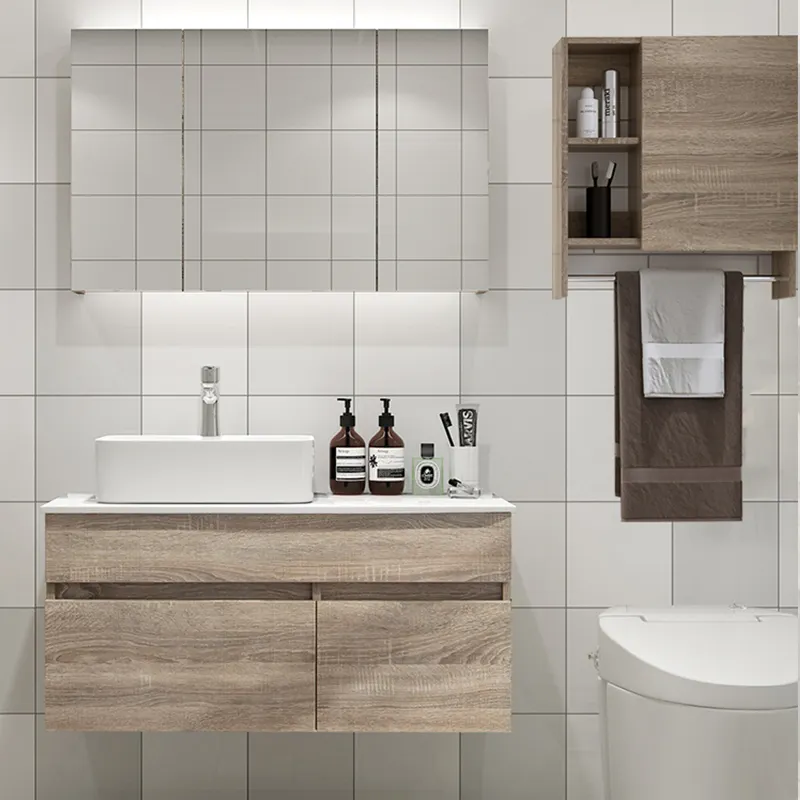 Meubles de salle de bains en marbre, mobilier de salle d'eau en bois avec armoire de toilette, meilleure vente