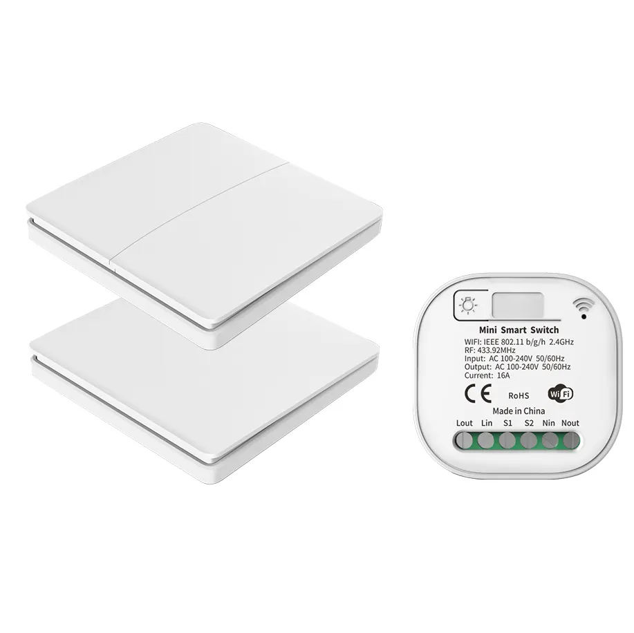 Avatto — Module de commutation intelligent 16a WiFi, avec contrôle à 2 voies, RF sans batterie, pas de fil, pour luminaire, fonctionne avec Alexa Google Home