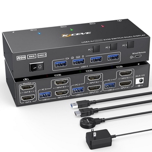 适用于3 PCs 4K @ 60Hz 2K @ 144Hz EDID模拟器的USB 3.0 HDMI兼容双显示器KVM开关4 USB 3.0端口有线远程电缆 - Product Image 1