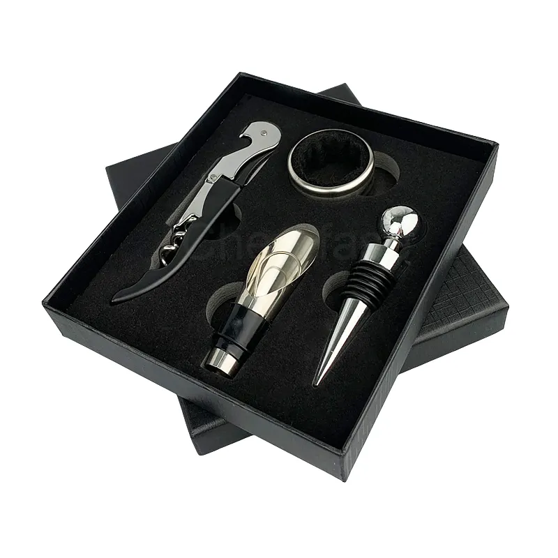 High Quality  Wine Accessory Set And wine Stopper With   Pourer Kit And  Wine Tools Gift Set  Accessories 4pcs Tools KitPopular