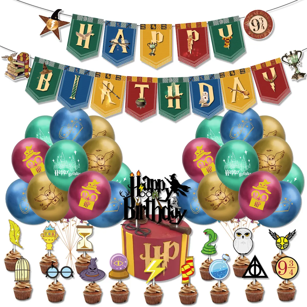 Magic Boy Harry Theme Party Dekoration Banner Eule Zauberer Ballonkuchen Oberteil für Jungen Kinder Geburtstag Party Kulisse Versorgung Y884