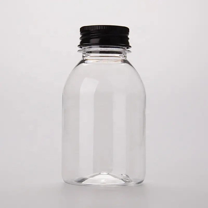 Botol Minum Volume 250 Ml 8 Oz Tutup Aluminium Bukti Tamper OEM Putih Bening Plastik Soda Teh Susu Jus Bulat Botol