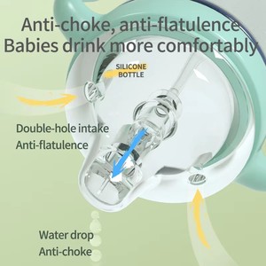 Biberón de leche para bebé biberón de silicona con forma de pecho, biberón anticólicos con asa de paja para bebés, niños y niñas