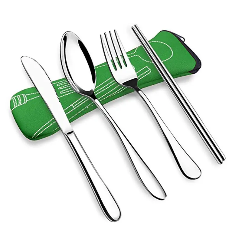 Utensílios de cozinha de aço inoxidável, garfo, colher, faca, hashi, bolso, 4 unidades/pacote, talheres conjunto de