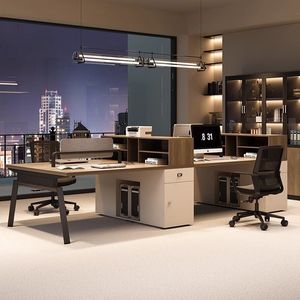 现代4座办公桌独立木桌，带模块化功能办公隔断，适合家庭使用 - Product Image 3