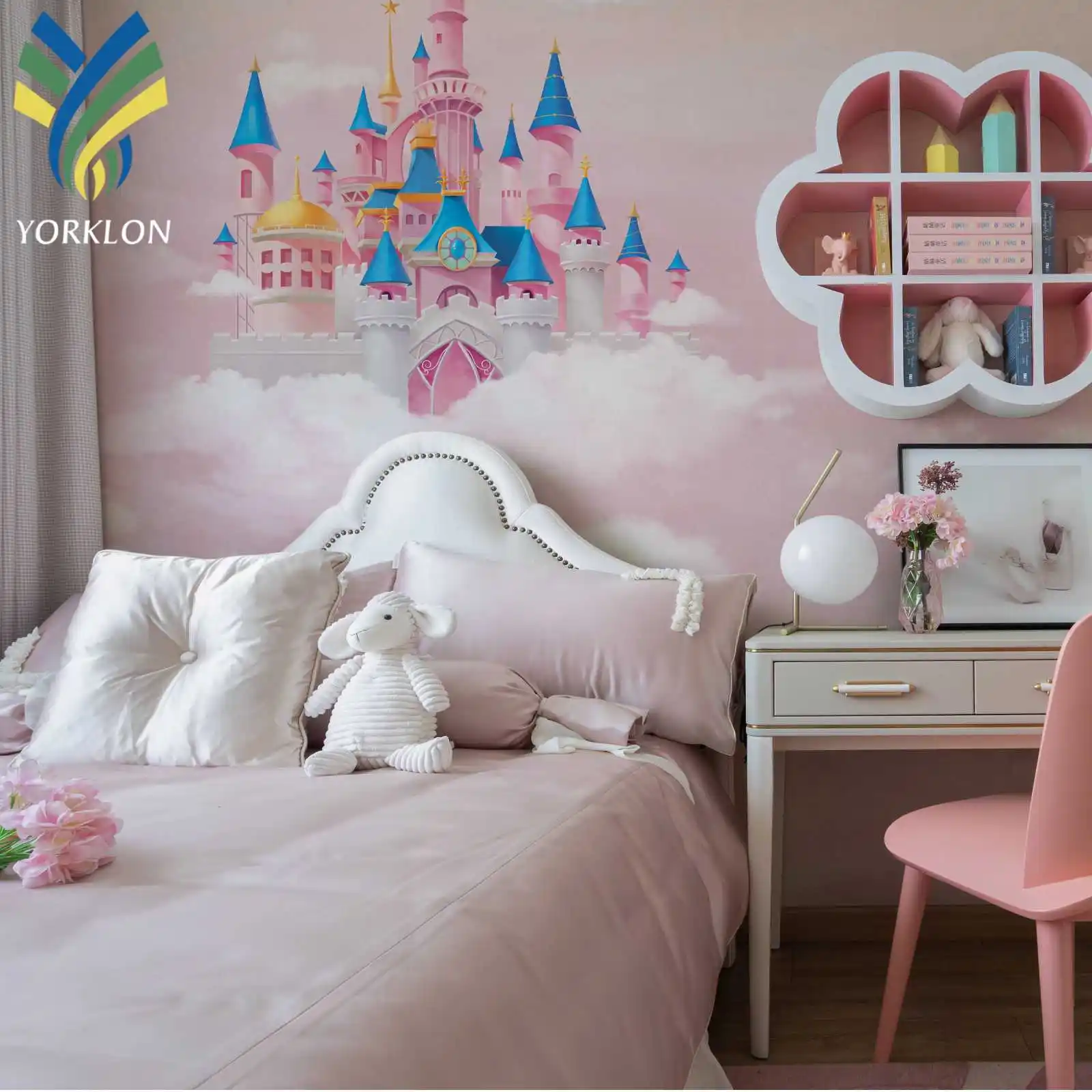 Papel de pared para decoración de habitación de niños, Mural 3D de cielo rosa, papel tapiz para habitación de niñas y niños