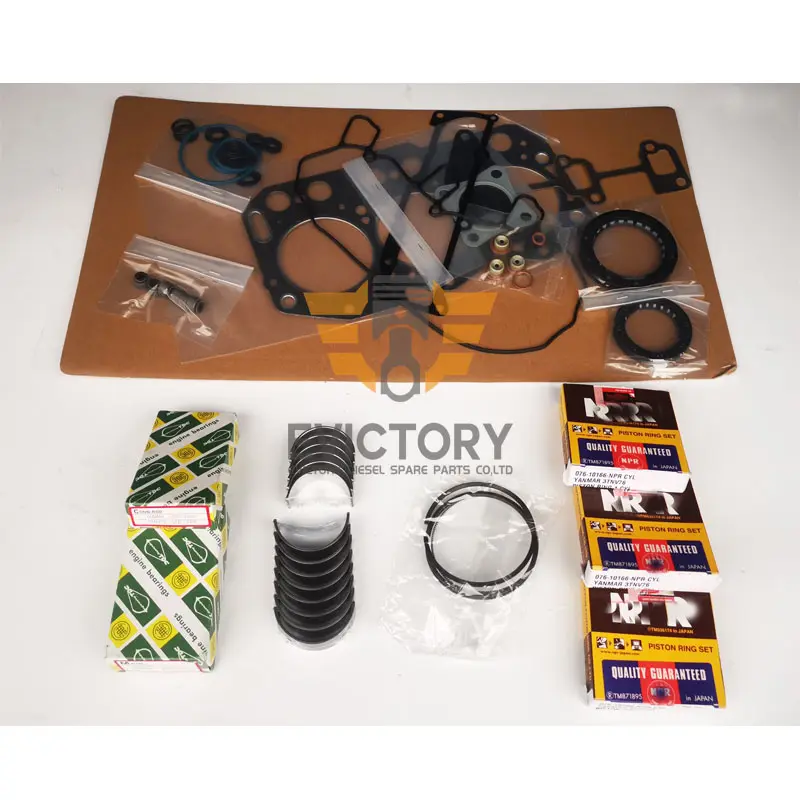 Kit de revisão para trator Yanmar 3TNV76, peças de motor, guia de válvula, junta do pistão, anel, rolamento, reconstrução