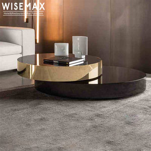 WISEMAX家具批发价格高档双层钢化玻璃圆形茶几组合木底茶几 - Product Image 3