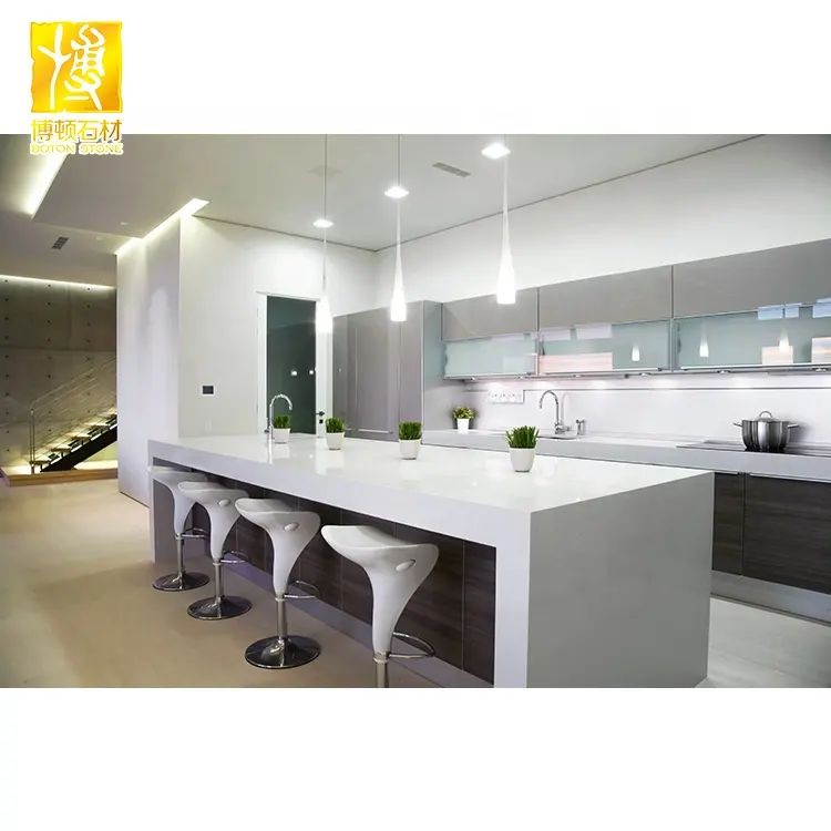 BOTON STONE Pure White Chinese Kitchen Table Top Quartz all'ingrosso per controsoffitto