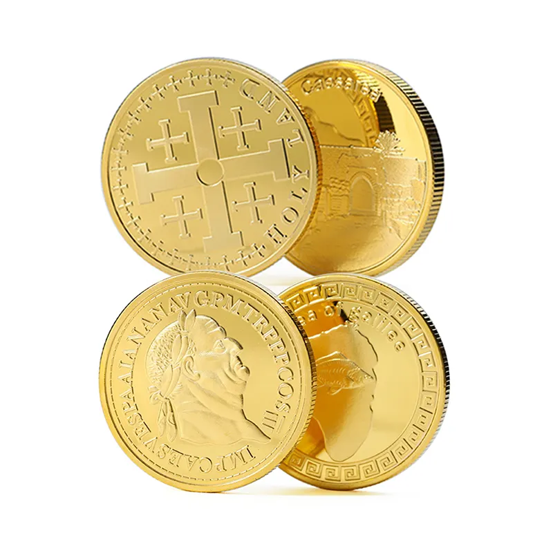 Monedas personalizadas baratas promocionales en relieve con logotipo de doble cara 3D, monedas de oro antiguo, moneda de espejo brillante chapada en oro de alta calidad