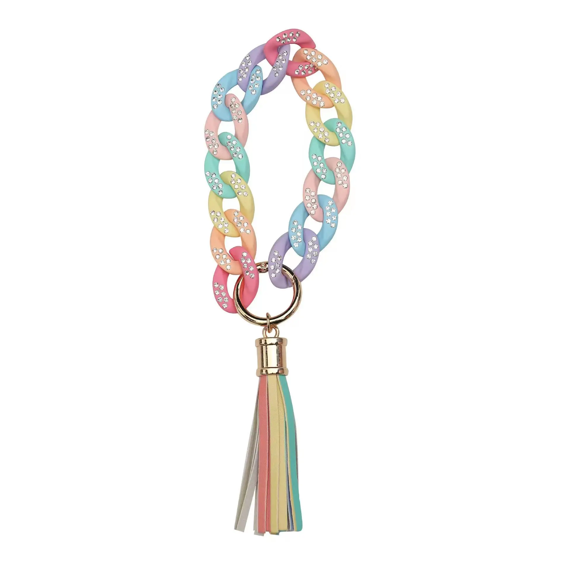 Acrylique couleur ins Chaîne Bijoux En Cuir frange Porte-clés Brillant Dragonne Bracelet Bracelet chaîne