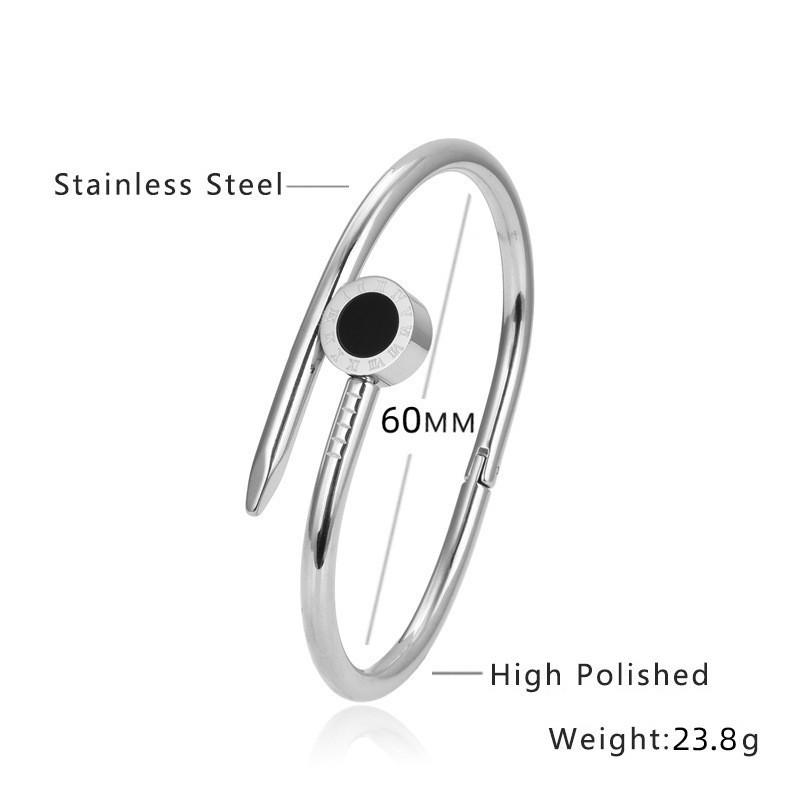 Pulsera de uñas con números romanos y concha negra color acero