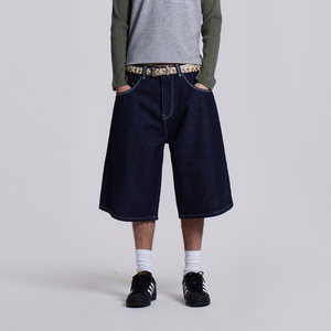 מותאם אישית mens unisex בחזרה כיסים לוגו רקמה בחזרה yoke לוגו רקמה ניגודיות לבן תפר בייגי מתאים אינדיגו