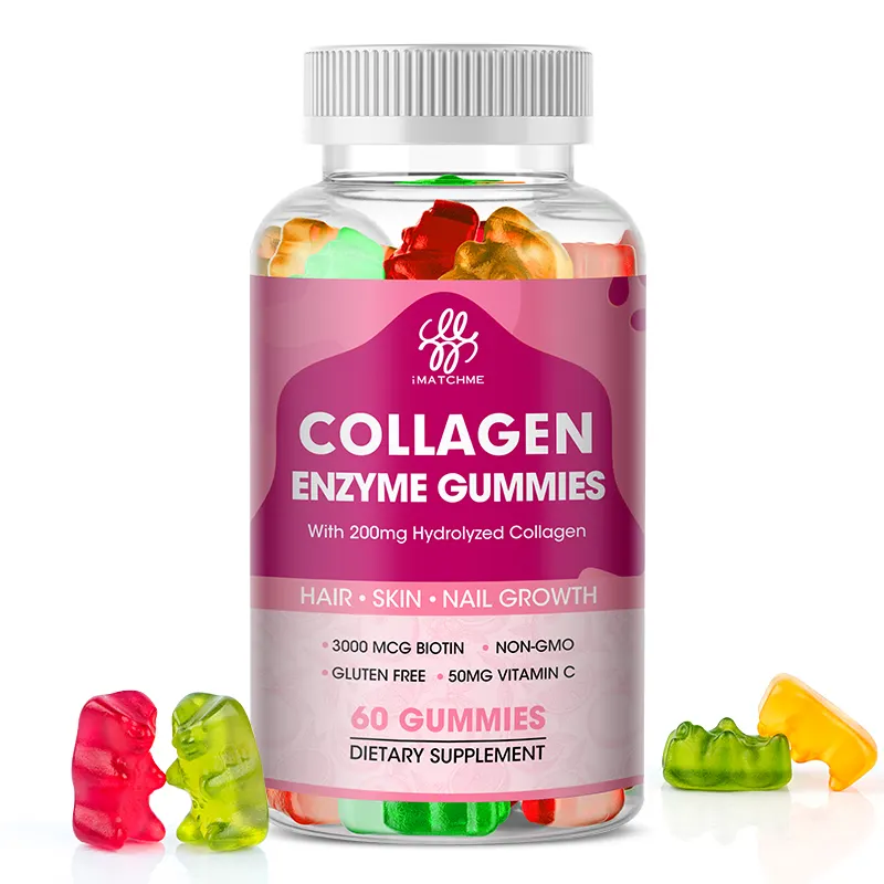 Vegan Collagen Enzyme Gummies 60pcs Vitamin and Supplements Bear Gummies for Hair Skin Nails