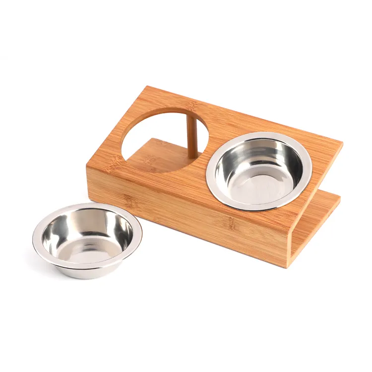 Direct Factory Customized Bamboo Pet Accessoires Cats Dogs Feeder Double Bowl Raised Stand