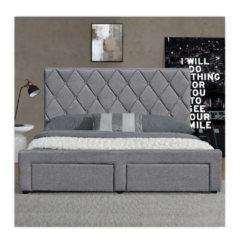 Diseño Simple moderno sala de tela de lino de almacenamiento en la cama de tamaño doble con cajones para dormitorio