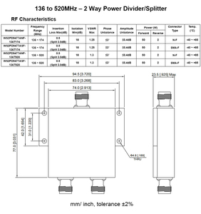 Divisor de potencia de 2 vías RF de 136-520MHz, divisor de potencia de 50W N hembra para sistema de comunicación de intercomunicación de envío inalámbrico - Product Image 5