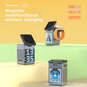 Multifunctional Six-In-<strong>One</strong> Magnetic Wireless <strong>Charger</strong> Portable for BT Audio Alarm Clock Fast Charging Foldable 10W 15W PD - Product Image 5