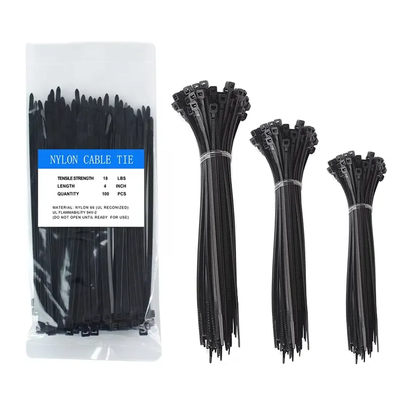 Laço de fio de nylon para cabos de plástico, fabricante da gravata com zíper, atacado, branco e preto