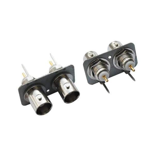 อินเทอร์เฟซ BNC แบบ 2 พอร์ต ติดตั้งบนแผงวงจรแนวตั้ง 50 โอห์ม ขาแบบชุบ