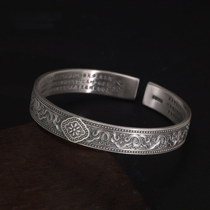 Braccialetto con polsino in vero argento Sterling 999 intagliato con cuore classico modello retrò bracciale da uomo e da donna regolabile gioielli religiosi