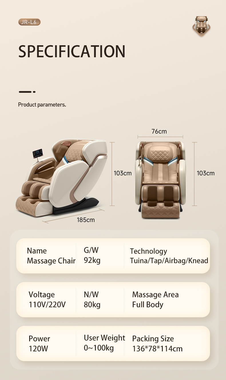Jare L6 Wholesale Factory Price Luxury 4D Zero Gravity Shiatsu Roller Electric Kneading Back Heating Full Body Massage Chair