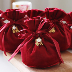 Bolsa De Jóias De Veludo Reciclável Com Borlas Desenhar Cordas Decorar Embalagem De Presente