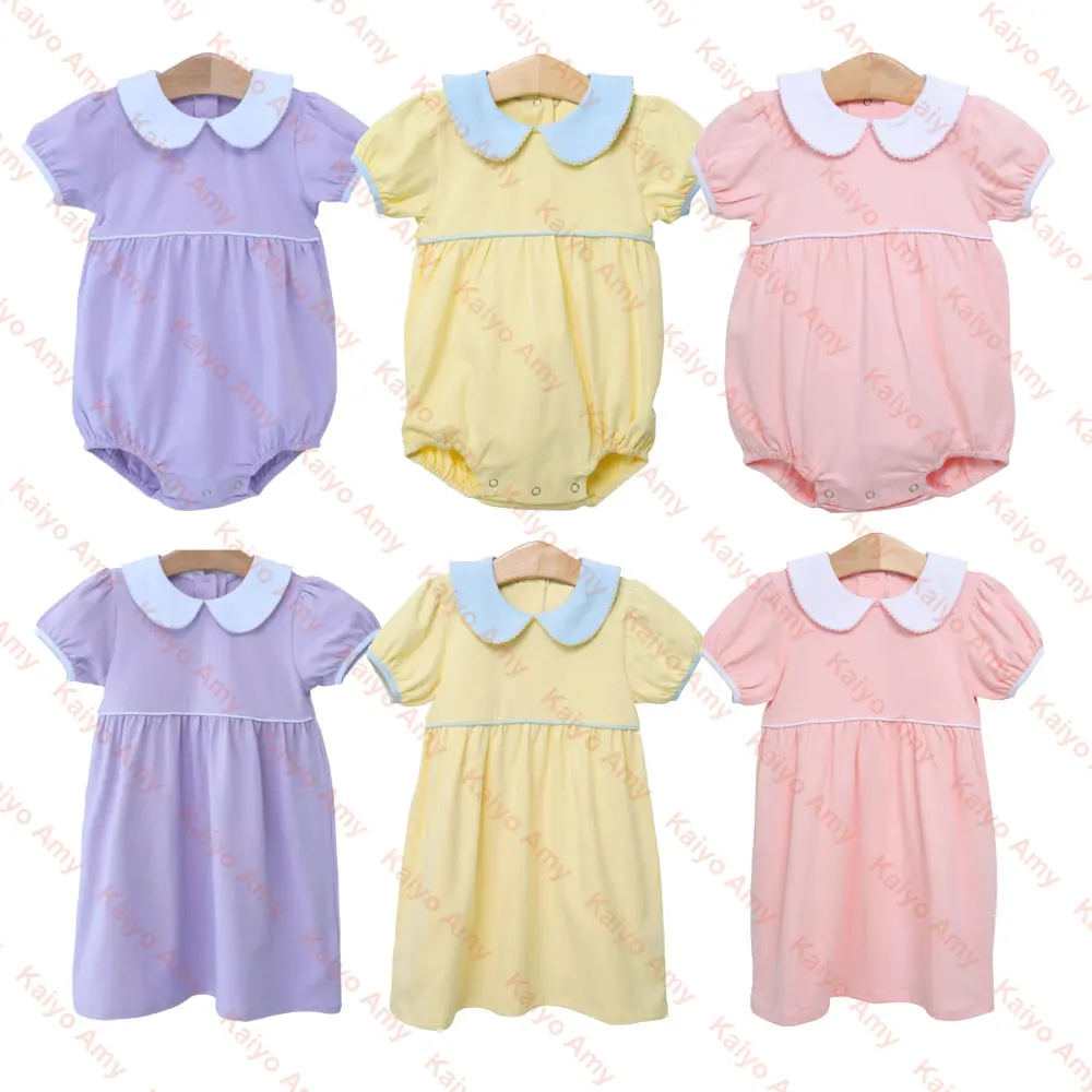 Monogramme d'été bébé filles barboteuse à bulles 100% coton frère correspondant filles robes 2-12 vêtements pour enfants