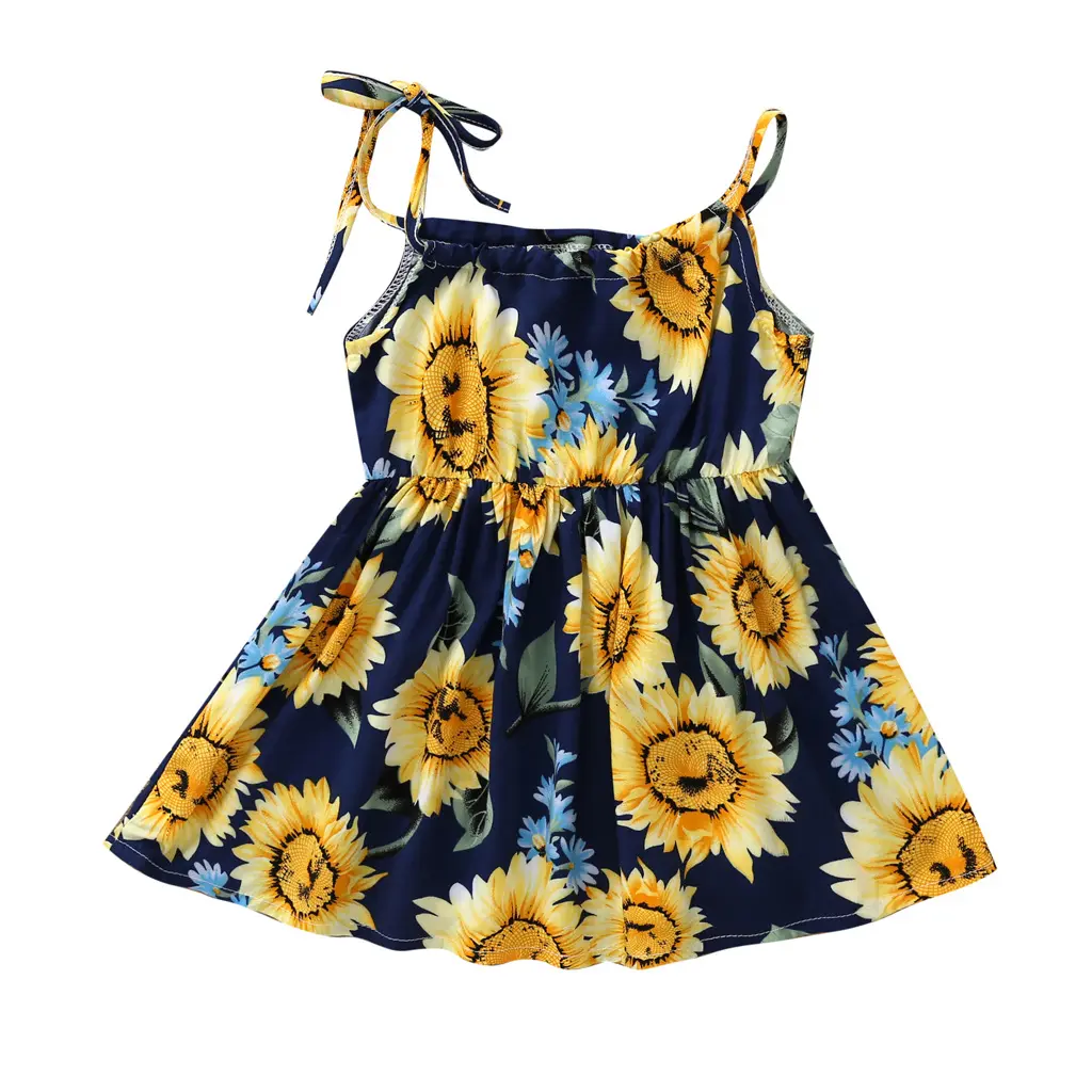 Vestido de algodón sin mangas para niñas pequeñas, vestido informal con tirantes, estampado de girasoles y flores, para verano, 100%