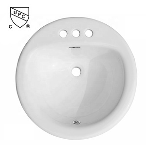 White CUPC Basin Drop-In Round Bathroom <strong>Sink</strong> <strong>with</strong> <strong>Overflow</strong> - Product Image 1