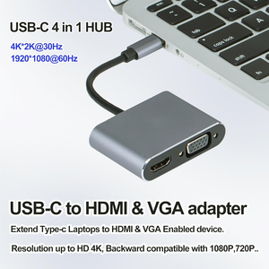 热4合1 USBC高清电视c型至高清电视4k适配器VGA 1080P USB3.0音频视频家用监视器投影仪笔记本电脑转换器 - Product Image 5