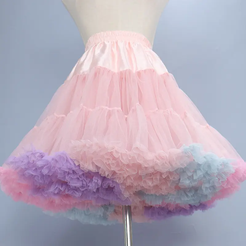Gökkuşağı bulut lolita yumuşak tül etek pamuk şeker etek renkli kabarık elbise şifon lolita petticoats jüpon