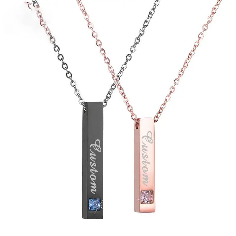 Go Party-joyería de acero inoxidable con nombre personalizado, collar con colgante de barra Rectangular Vertical de diamante, placa con nombre, grabado para pareja