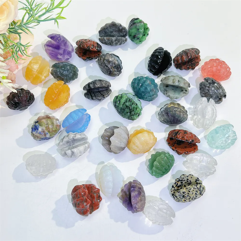Wholesale natural crystal carving crafts animal product polished fluorite mixed mini open shell for gift children