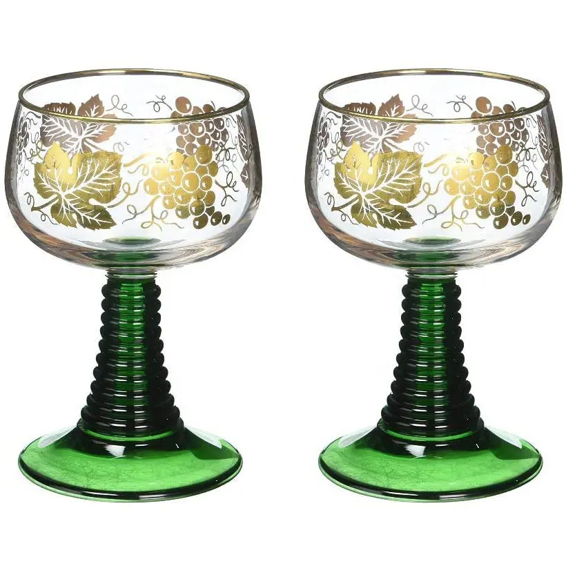 Gobelet à vin Vintage en verre rhomer, gobelet allemand en verre de vin avec bord en feuille d'or et motif de raisin