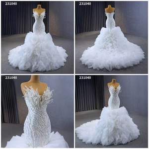 皇后礼服美人鱼奢华优雅婚纱套装花式串珠舞会礼服珠子亮片露肩珍珠婚纱 - Product Image 5