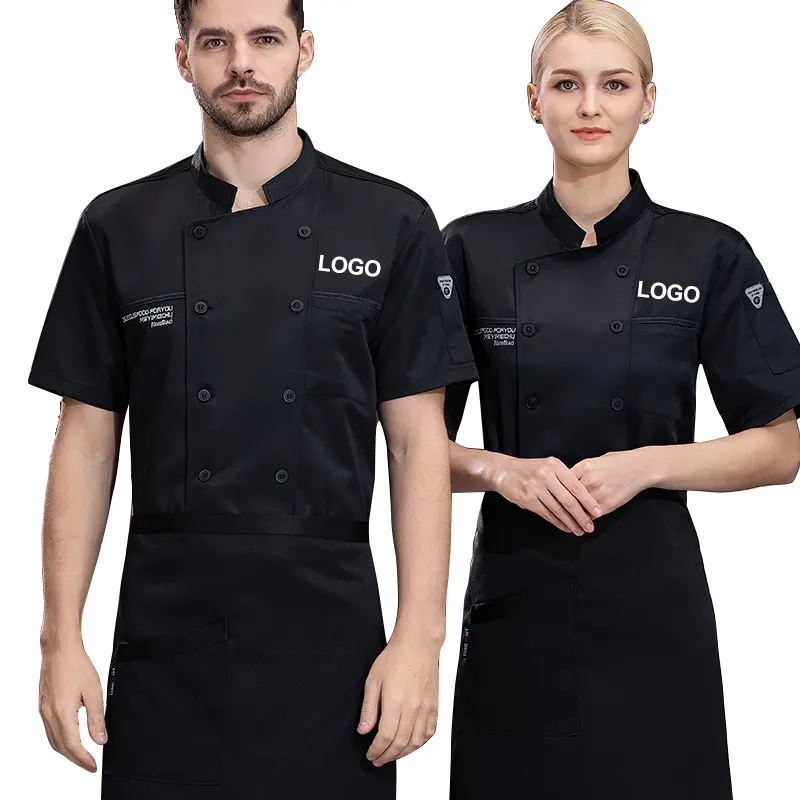 Restaurante Uniforme Logo Camisa de manga corta Restaurante personalizado Camarero Uniforme Diseños Mujer Chef chino Uniformes