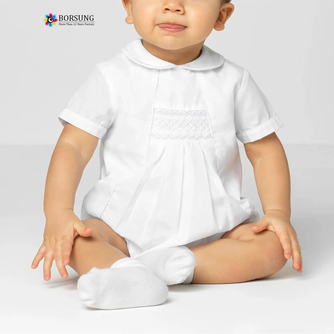 Zomer Baby & Peuters Kleding Custom Hand Gesmokte Comfortabele Geplooide Hoge Kwaliteit Katoenen Baby Jongen Rompertjes