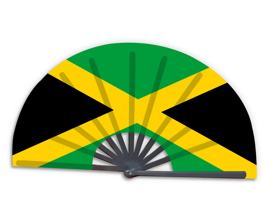 신제품 맞춤형 국가 국기 자메이카 접이식 대나무 핸드 헬드 팬