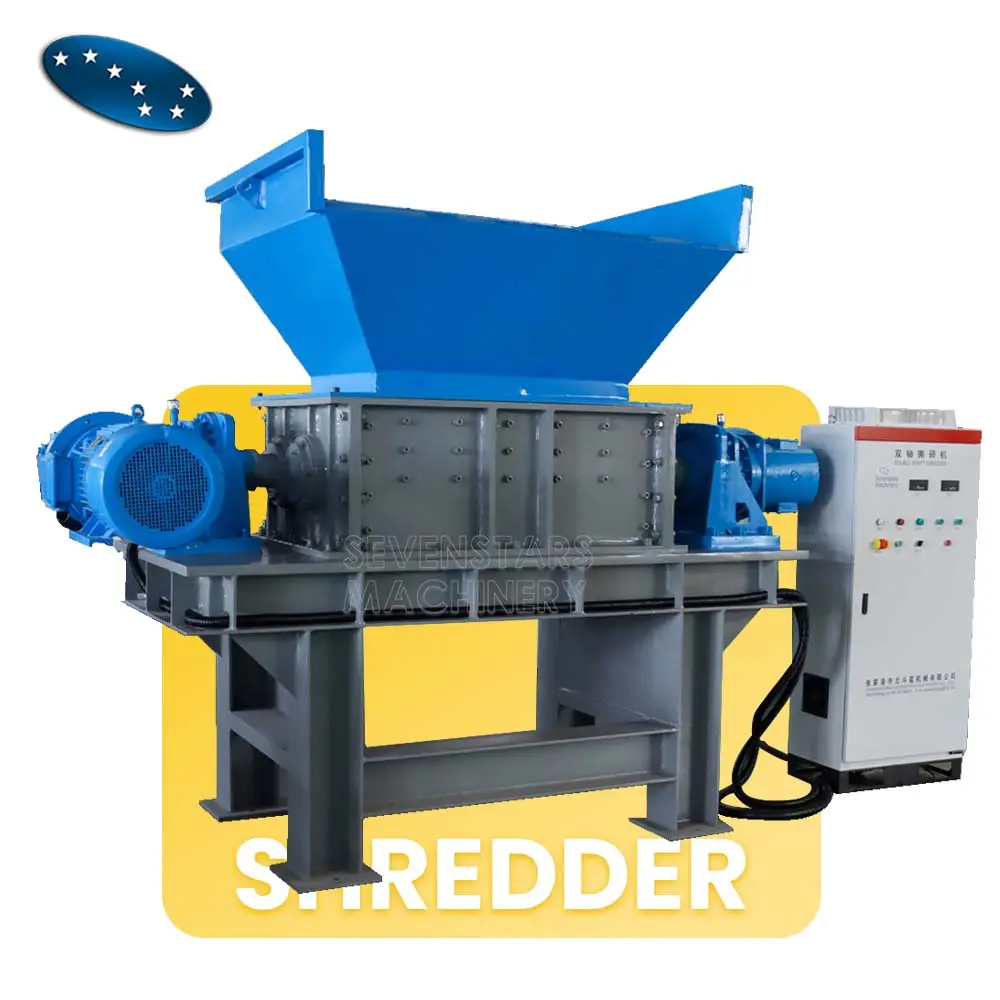 Máquina trituradora de eixo duplo, cesta de plástico com duplo eixo/caixa de papel, máquina de trituração