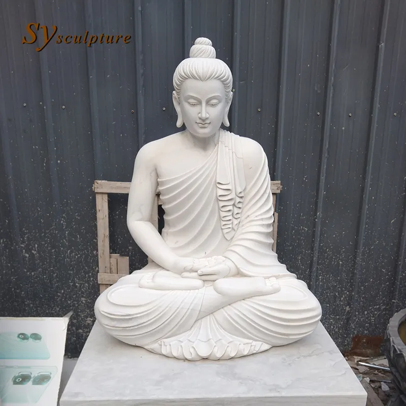 Estatuas de Buda de mármol blanco grande Esculturas de mármol de Buda personalizadas Estatuas budistas religiosas tailandesas de tamaño real Venta directa