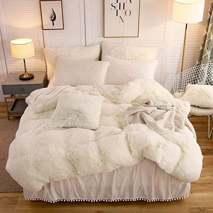 अशुद्ध फर मखमल शराबी आलीशान नरम बिस्तर बिस्तर गर्म शीट सेट 4 टुकड़े Comforters मखमल सेट रानी बिस्तर कवर सेट