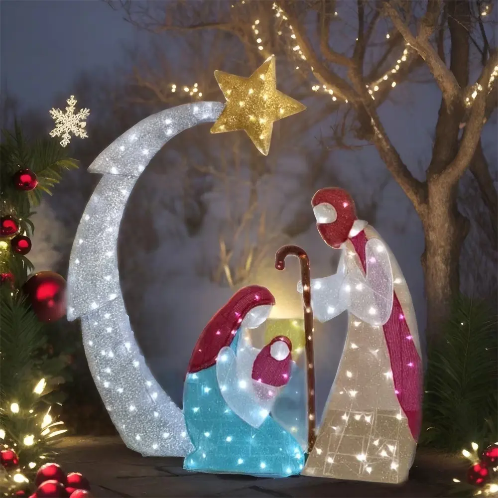 72-Inch yemlik kutsal aile noel heykelcik LED ışıklı noel dekoru oyuncak kumaş ve hediyeler için seramik