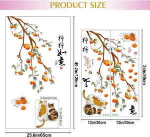 Removable 3d Orange Persimmon With <strong>Tree</strong> Branch Wall Sticker Cat Falling Leaf Chinese <strong>Quotes</strong> &quot;Everything Is Going Well&quot; - Product Image 5