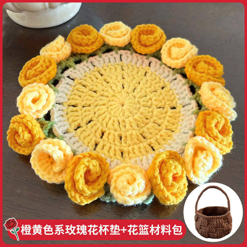 sous-verre fleur rose jaune orangé + kit panier