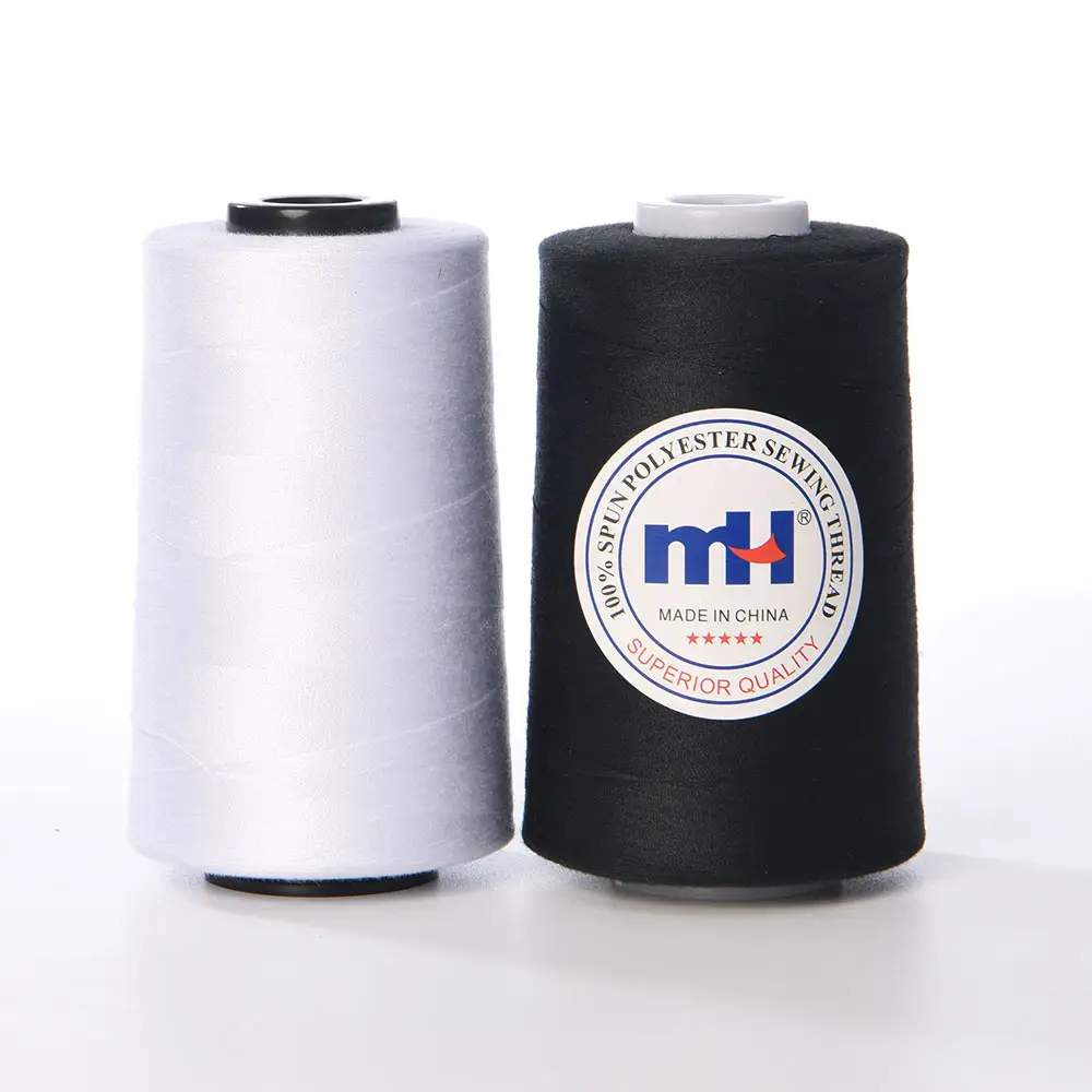 Factory Price 40/2 3000yds 100% Polyester Sewing Machine Thread Black White Color for Clothing and Hoodie