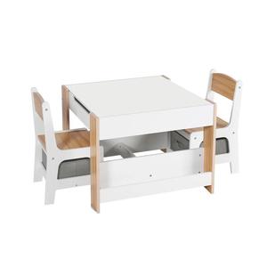 3-in-1子供用家具セット両面デスクトップテーブルと椅子収納引き出し付き幼児用プレイルームアクティビティ - Product Image 1