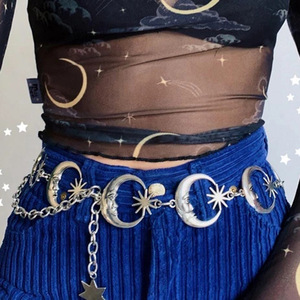 Cinto punk <span class=keywords><strong>moon</strong></span> de metal, cinto feminino vintage de cintura alta, gótico, pingente de sol, lua