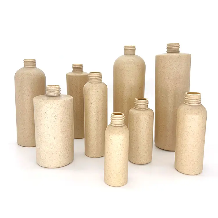 Botella de plástico biodegradable personalizada al por mayor, loción de embalaje ecológica, botella de spray, botella de paja de trigo