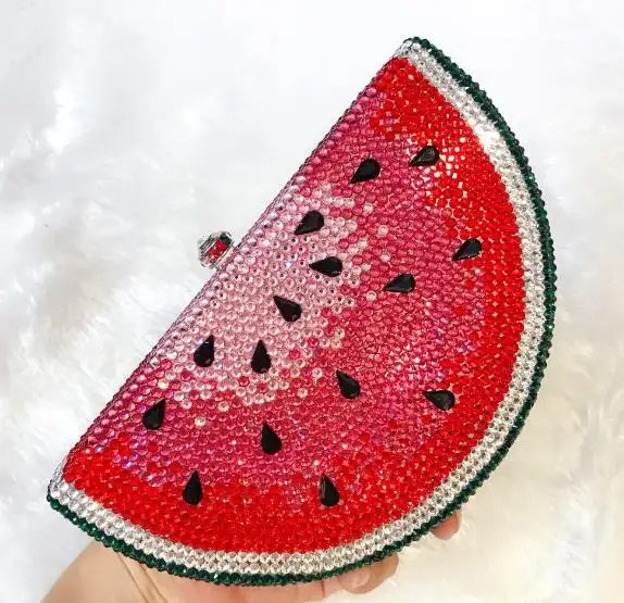 Delle donne di frutta della borsa della borsa Anguria Sacchetto del Rhinestone di stile della Cavità del Metallo di Cristallo Sacchetto di Sera Con Il Diamante Delle Signore di Sacchetto di Frizione